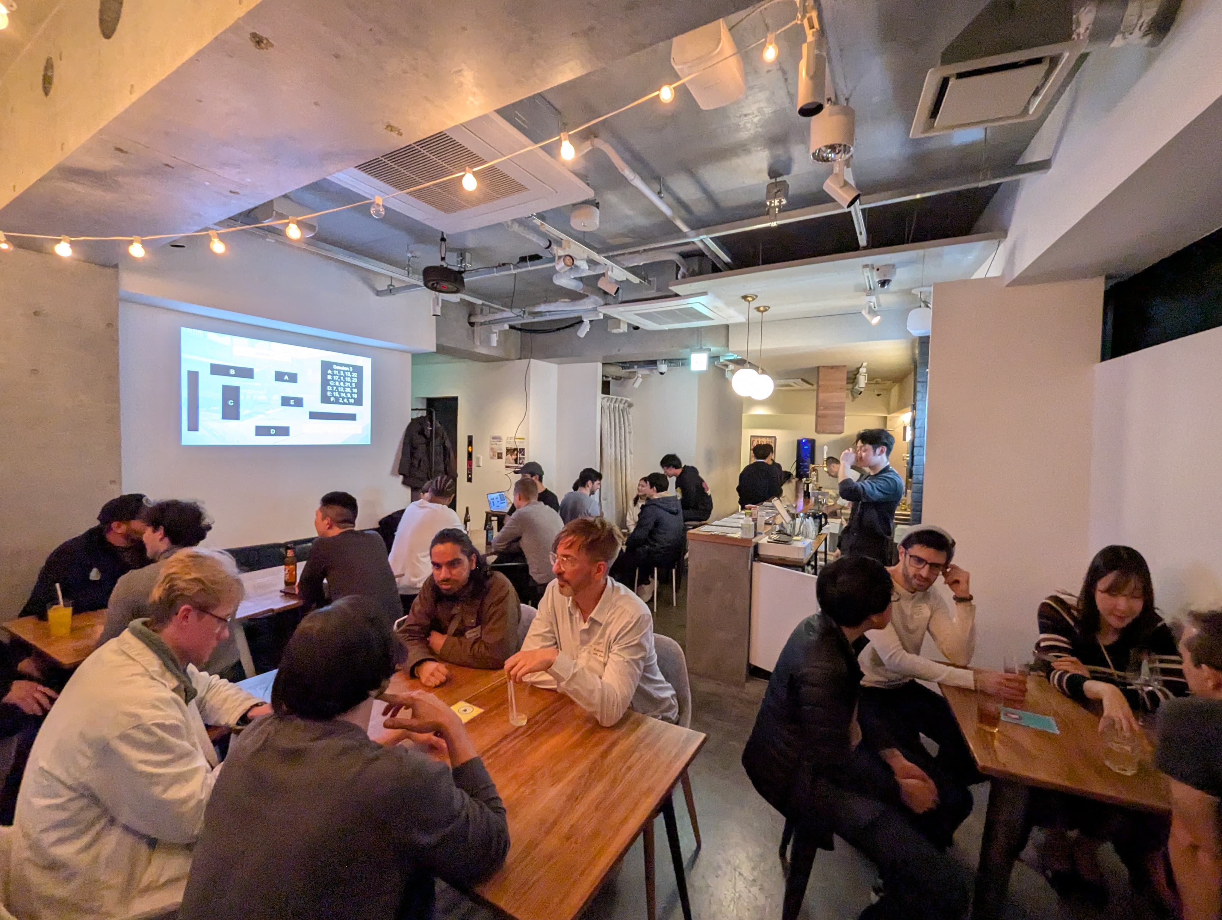 Participants regrouped into fresh networking tables at a Tech Community Japan event